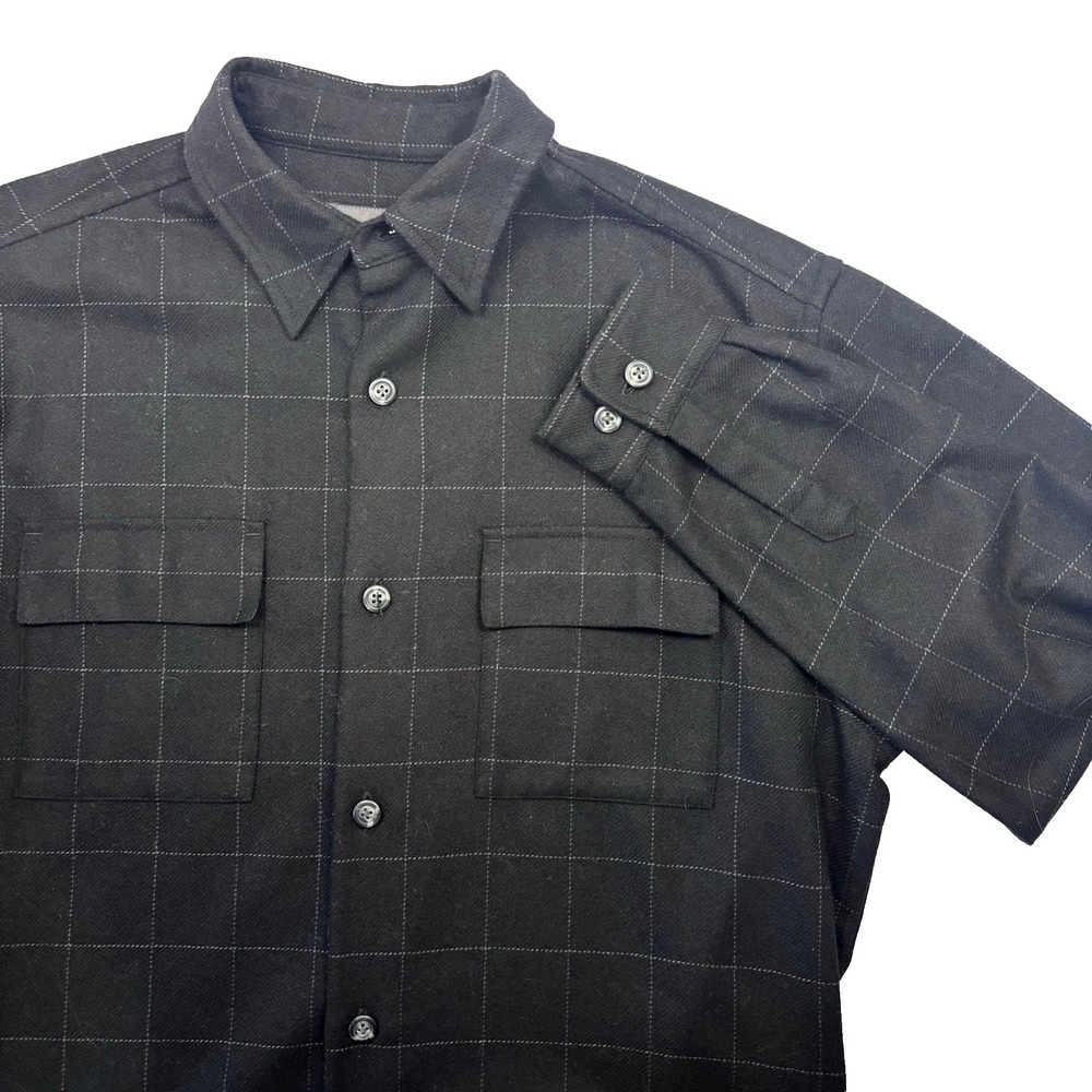 Eddie Bauer Wool Blend Shirt Mens Sz M Button Up Black Plaid Shacket Long Sleeve